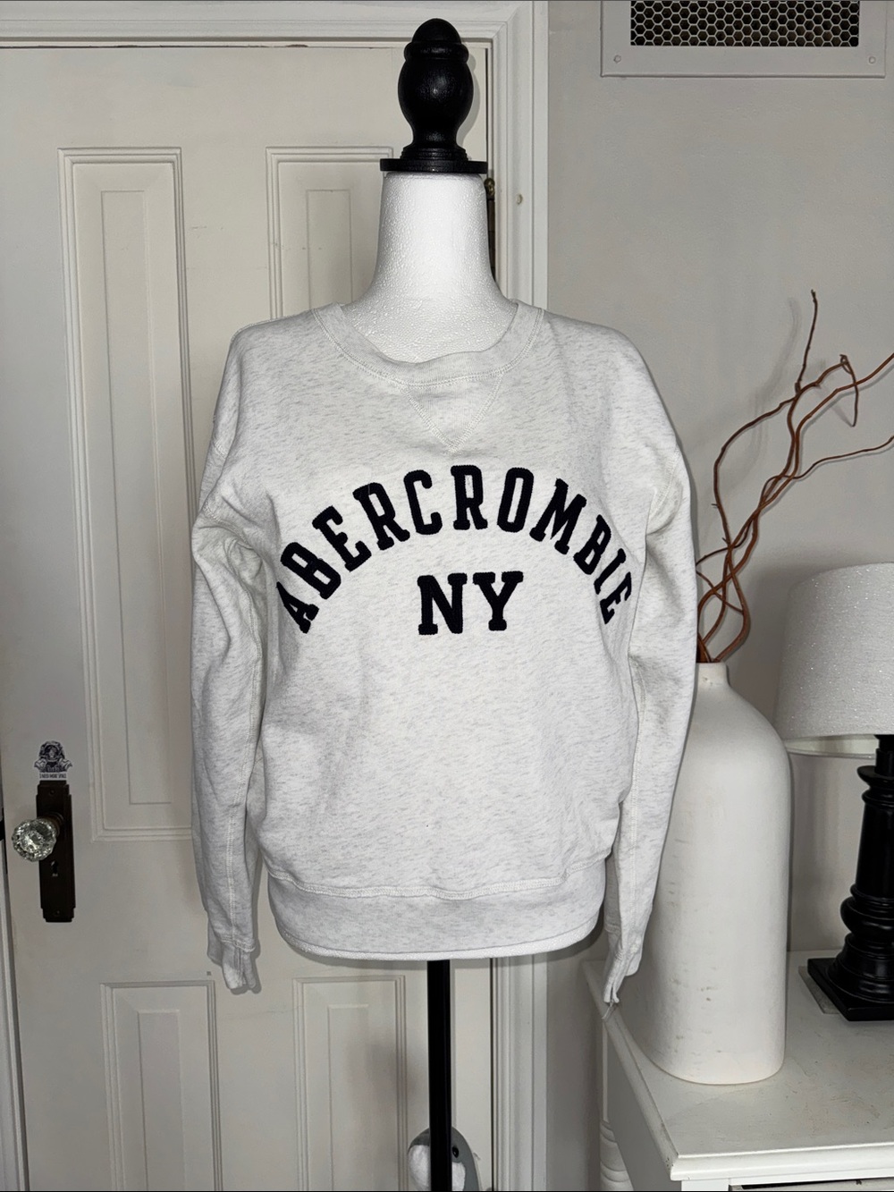 Abercrombie & Fitch Cream Crewneck Sweatshirt with Black Lettering